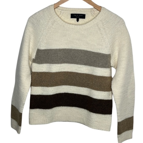 Rag & Bone Cream Brown Striped Wool Mohair Sweater Women Size S BLEMISH - Picture 1 of 7